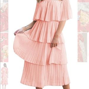 Off the shoulder pink ruffle midi dress S M